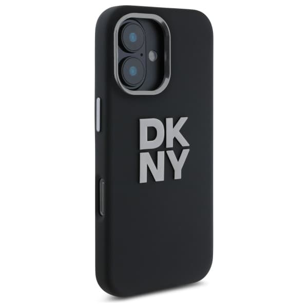 DKNY Liquid Silicone Metal Logo Cover til iPhone 16, Sort
