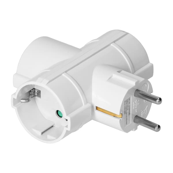 Elektrisk splitter med jordforbindelse 3x Schuko stikkontakt hvid
