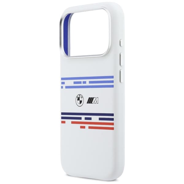 BMW M Silicon Horizontal Line MagSafe -kotelo iPhone 17 Prolle, valkoinen