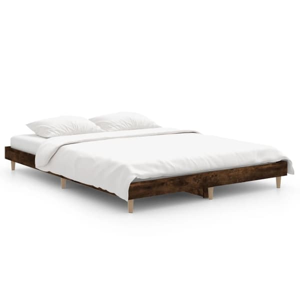 vidaXL sengestel røget eg 135x190 cm træbaseret materiale