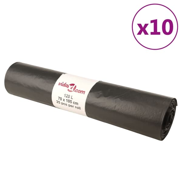 vidaXL Sopsäckar, 250 st, svarta, 120 l