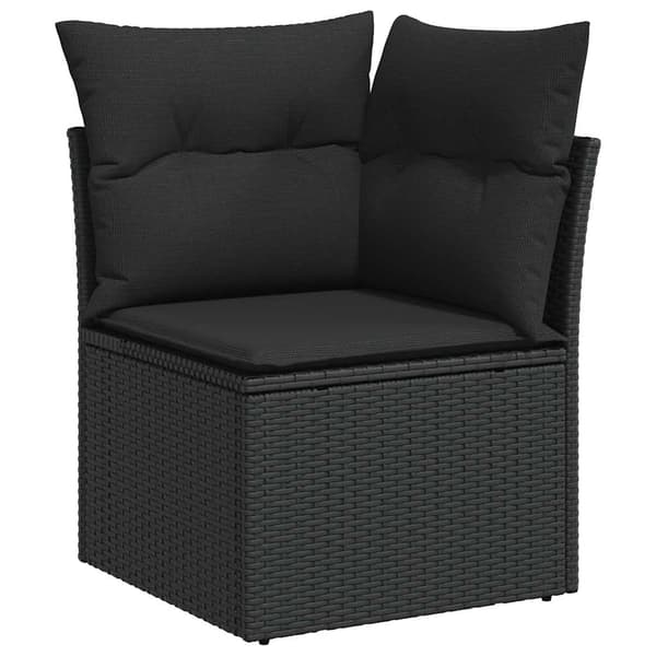 vidaXL Hörnsoffmodul med kuddar, svart, polyrotting