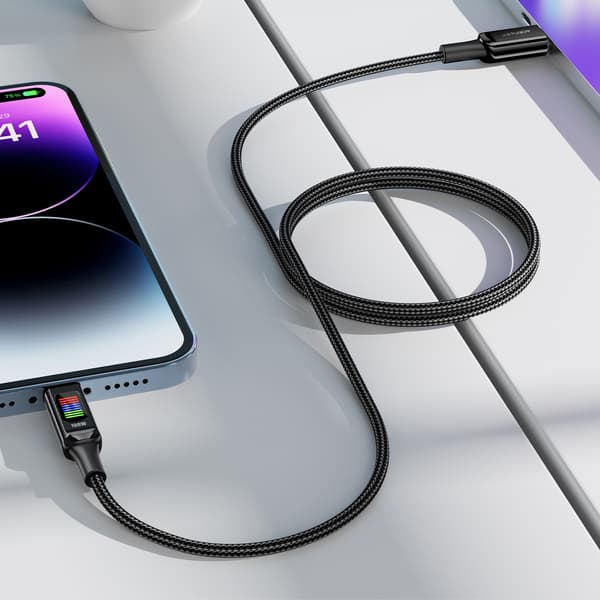 USB-C - USB-C 100W-kabel med display 1,2m svart