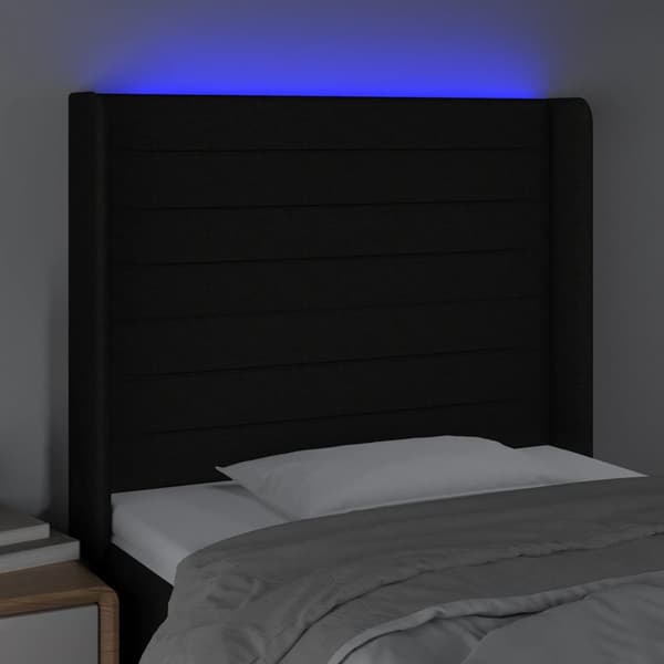 vidaXL sengegavl med LED sort 103x16x118/128 cm stof