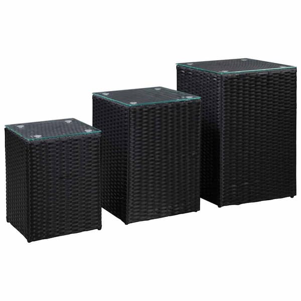 vidaXL sideborde, sæt med 3, glasplader, sort, polyrattan