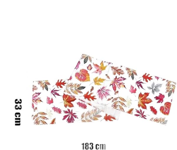 Bordløber 33x183 cm - Efterårsblade, Hvid, Hørimitation