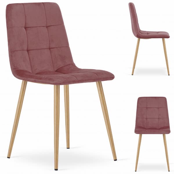 KARA stol - rosa sammet / träfärgade ben x 4
