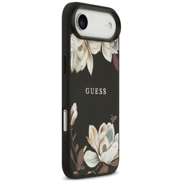 Guess Grained Flowers Classic Logo MagSafe-cover til iPhone Air, sort
