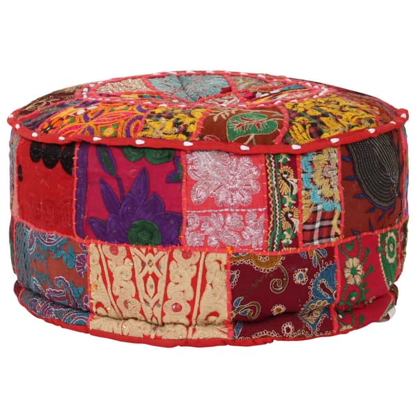 vidaXL Rund Patchwork Puf, Håndlavet, 40x20 cm, Rød
