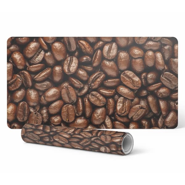 Halkfri skrivbordsmatta med kaffebönsmönster närbild 90x45 cm