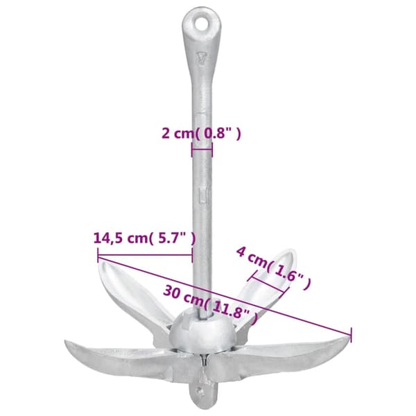 vidaXL Hopfällbart ankare silver 2,5 kg smidbart järn