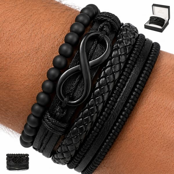 FLÄTAT LÄDERARMBAND FÖR HERR, TITAN, DIAMANT, SOM GÅVA