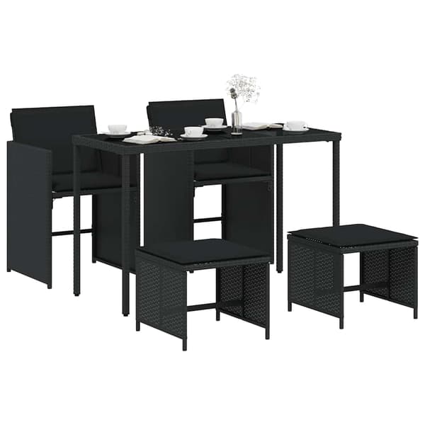 vidaXL havemøbelsæt med 5 dele og hynder, sort, polyrattan