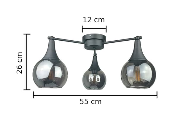 Loftlampe 3xE27 STJERNE RØGET SORT