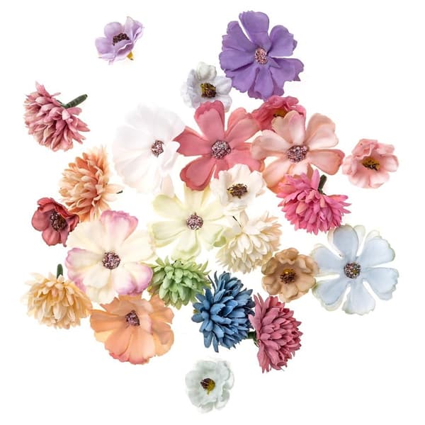 Flerfärgade tygblommor, 3 mönster, 24 stycken