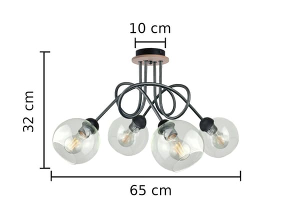 Loftlampe 4xE27 EVIE SORT/TRÆ