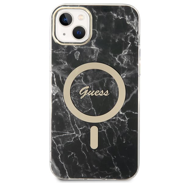 Guess Marble MagSafe-etui + opladersæt til iPhone 14 Plus, sort