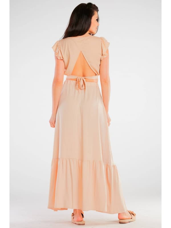 Sommar, luftig viskosmaxikjol, beige L/XL