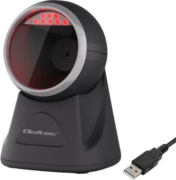 Stationær præcisionsstregkodescanner Qoltec 1D, 2D, USB Sort