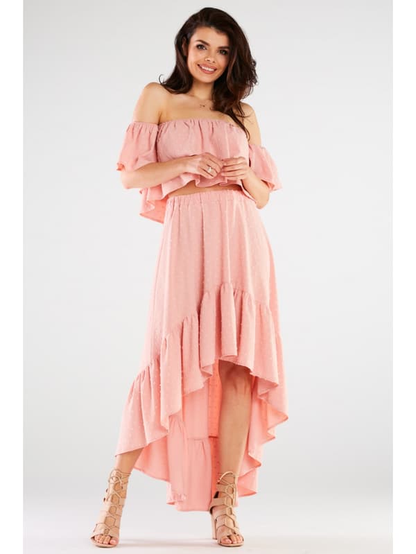 Sommar, asymmetrisk maxikjol, puderrosa L/XL