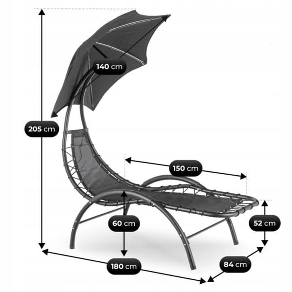 Carpa sort havegartenstol med parasol