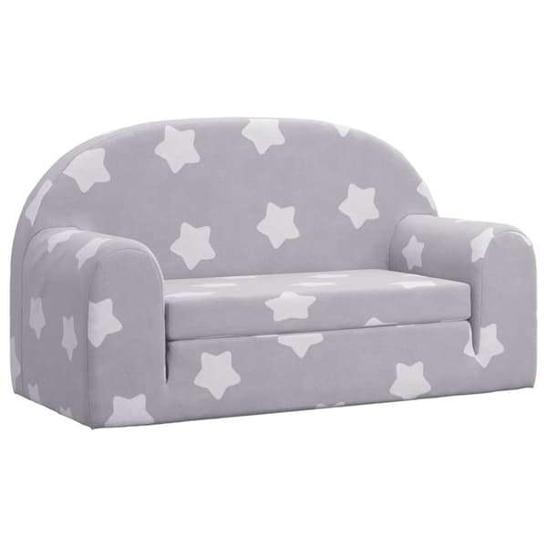 vidaXL 2-sits bäddsoffa för barn, grå med stjärnor, plysch