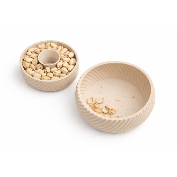 Beige 2-i-1 snackskål med skalbeholder til nødder