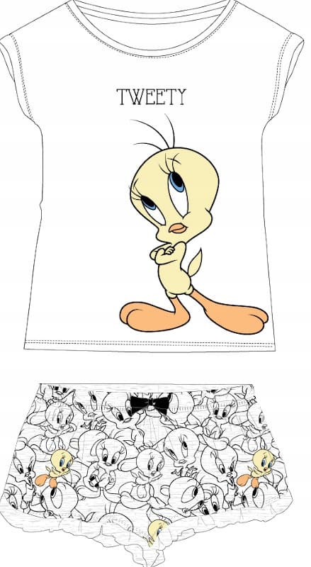 Tweety kortærmet pyjamas til piger hvide shorts hvid/grå 134