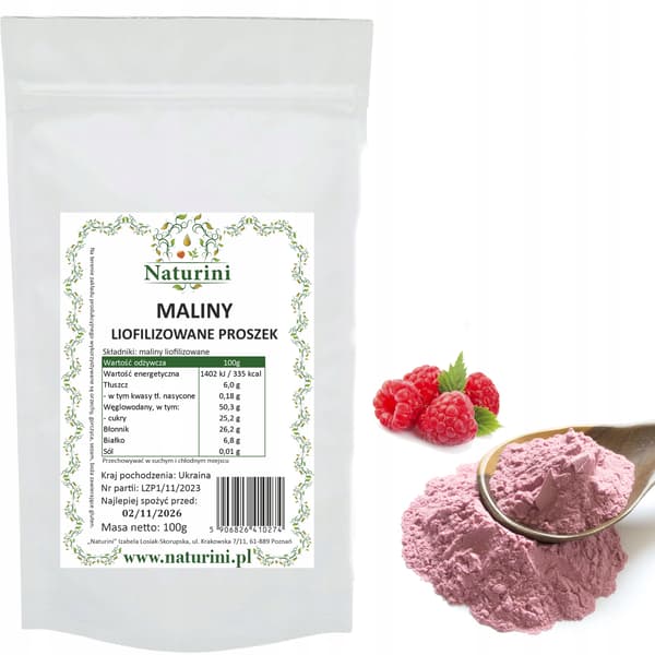 Frystorkade hallon i pulverform DOYPACK NATURINI SMOOTH SEEDLESS 100g