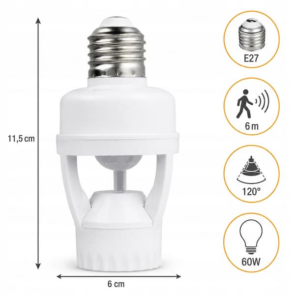 [pacza] E27-lamphållare med dag/natt-rörelsesensor 16–220 s O278