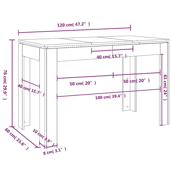 vidaXL spisebord brunt egetræ 120x60x76 cm