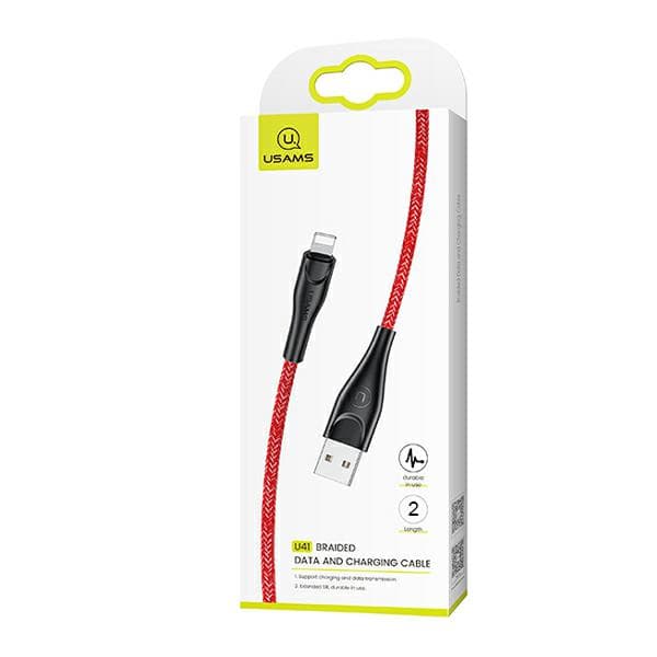 USAMS Punottu U41 USB-A - Lightning -kaapeli 2m 2A Punainen