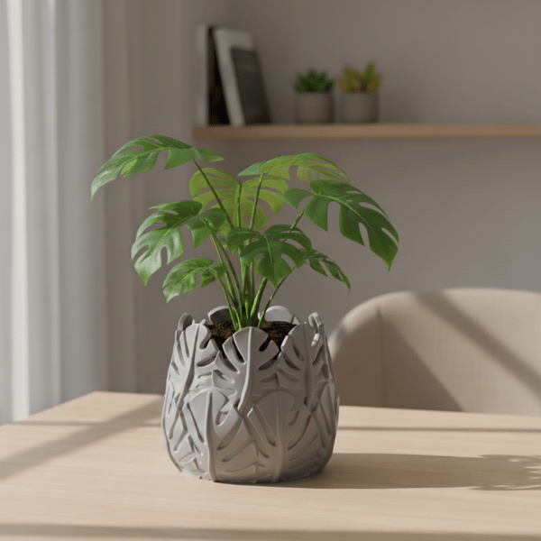 Dekorativ grå bladformet potte til planter