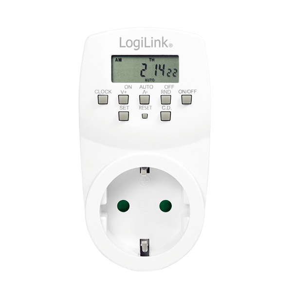 LogiLink LCD digital stikkontakttimer 20 programmer 8 knapper IP20 1800W