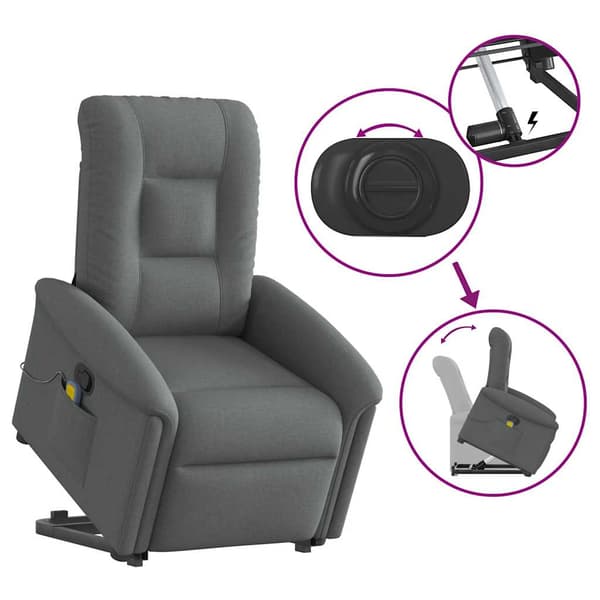 vidaXL Lyftbar massagefåtölj mörkgrå tyg