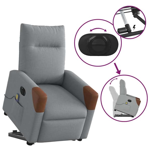 vidaXL Elektrisk lyftande massagefåtölj ljusgrå
