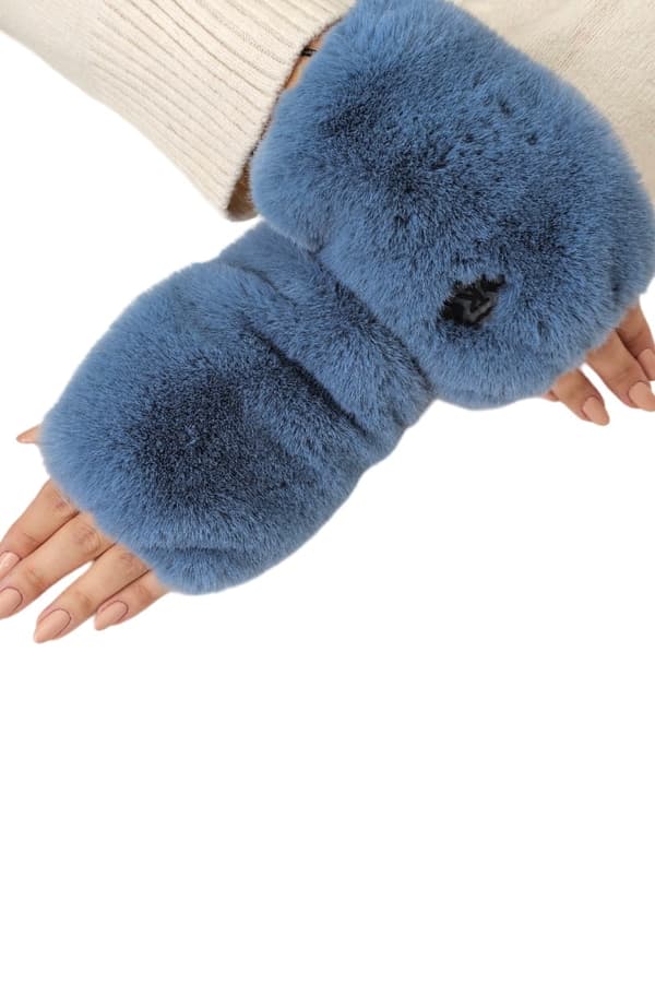 ASTER - fingerløse handsker, økopels, bløde som chinchilla, jeansfarve