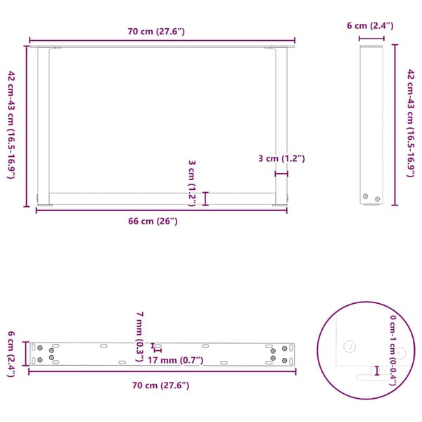 vidaXL sofabordsben, 2 stk., sort, 70x(42-43) cm, stål