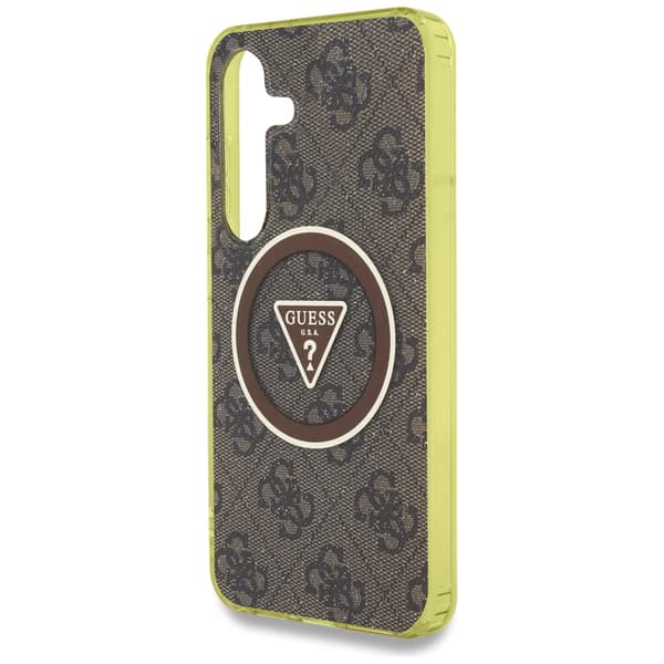 Guess 4G Glitter Triangle Buttons MagSafe-etui til Galaxy S25, Brun