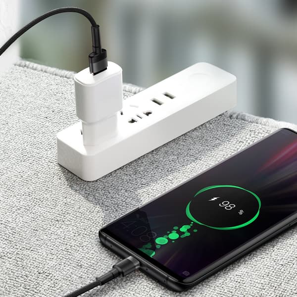 Durable USB-C -kaapeli, USB-C 40W, pikalataus 3.0, QC 3.0, 1m, harmaa-musta