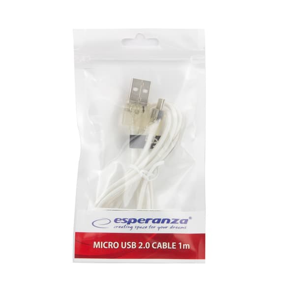 EB184W ESPERANZA MICRO USB 2.0 KABEL AB M/M 1,0M HVID TRANSPARENT