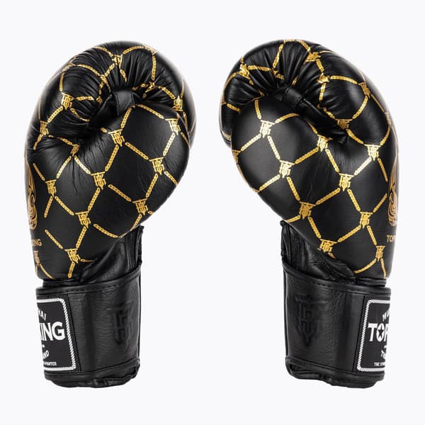 Top King Chain Muay Thai Boksehandsker 16OZ Sort/Guld