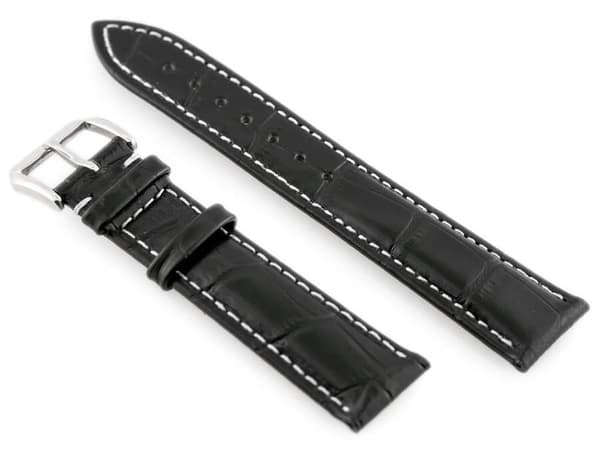 Läderrem till klocka W64 - svart/vit 20mm
