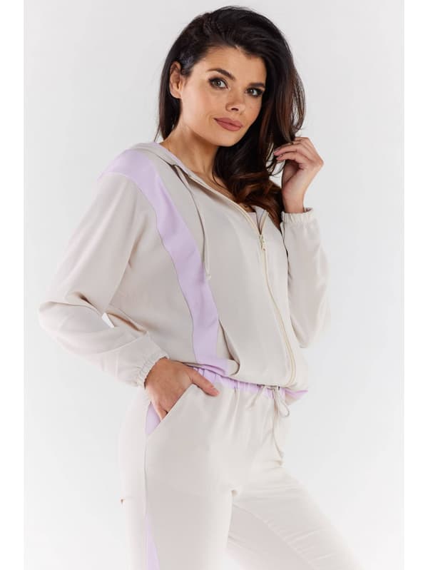 Byxor i tyg, beige och lila M