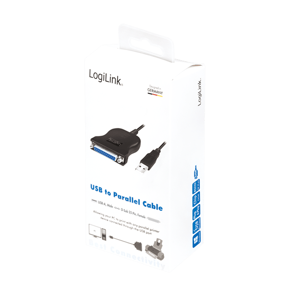 LogiLink USB-A - DB25 -sovitinkaapeli, 1,8 m tulostimille, sovitin