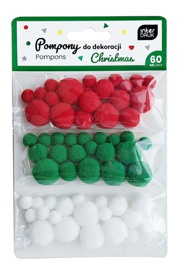 Koristeeksi tarkoitetut pompomit 60 kpl joulu BN