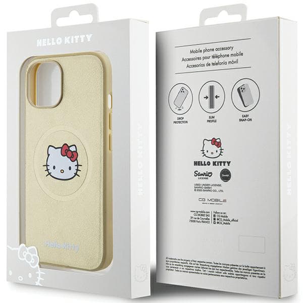 Hello Kitty Læder Kitty Hoved MagSafe Etui til iPhone 14, Guld