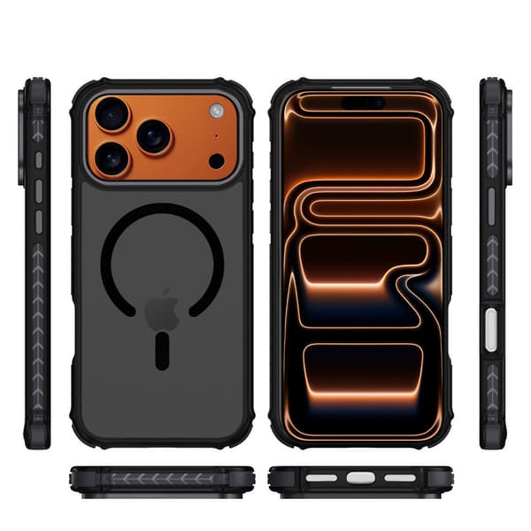 Pansret cover til iPhone 18 Pro / 17 Pro, mat cover, til MagSafe, mat med sort ramme