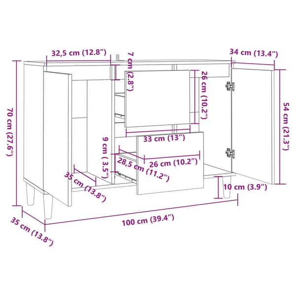 vidaXL skab, hvidt, 103,5x35x70 cm, spånplade