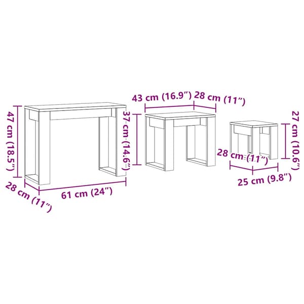 vidaXL 3-pack slitsbord, antik träfärg